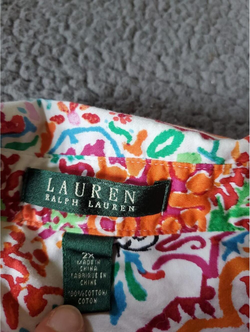 Lauren Ralph Lauren Bright Colorful button Down Blouse 2X Paisley - Picture 4 of 8